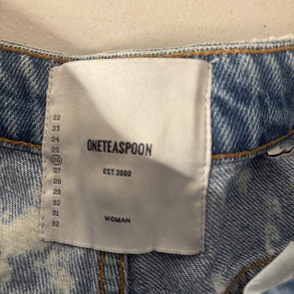 NEW One Teaspoon Free People Sz 26 2 acid Shorts Blue Distressed white sexy - Picture 3 of 4